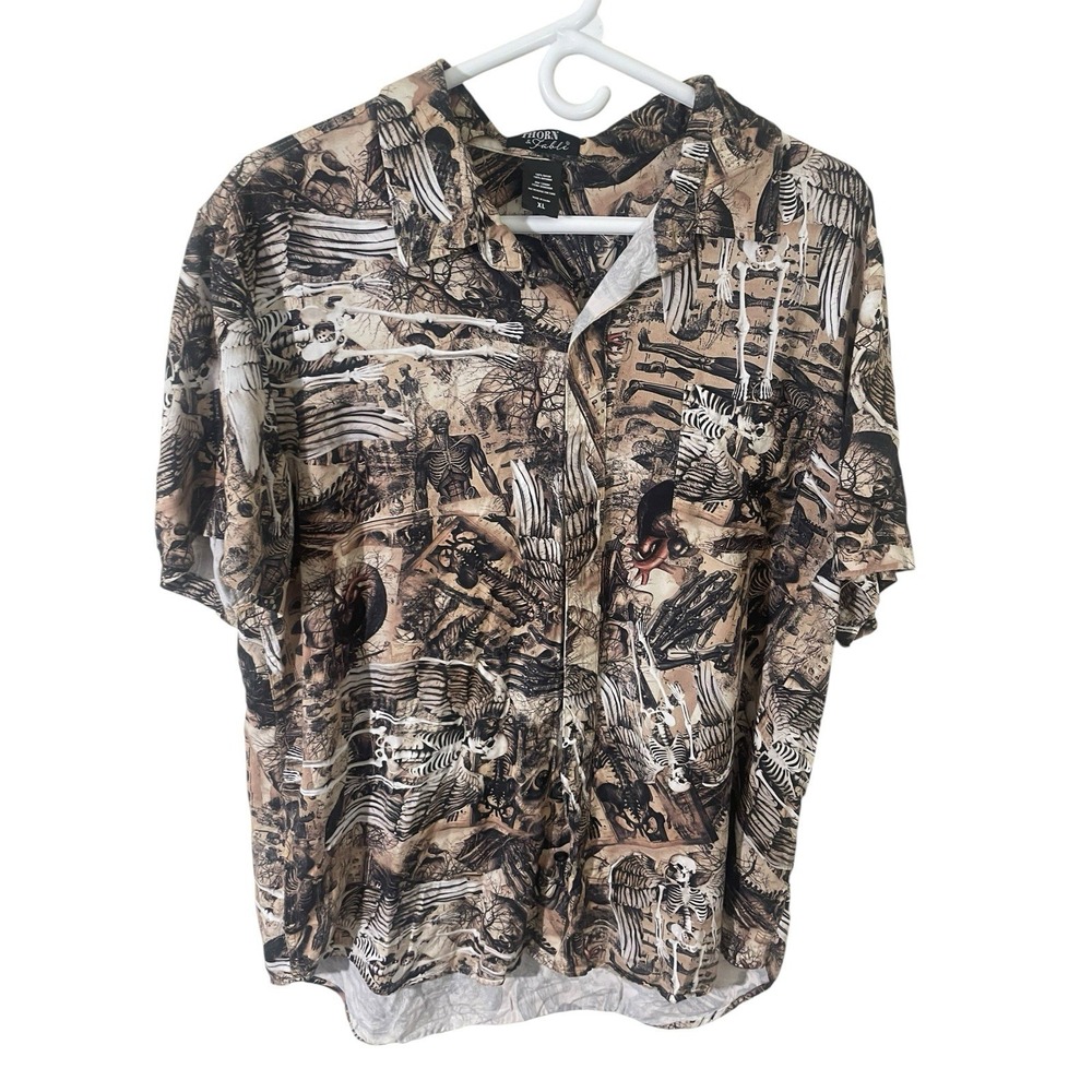 Thorn And Fable Men's Human Anatomy Camp Shirt XL Oddities Grunge Spook Skeleton